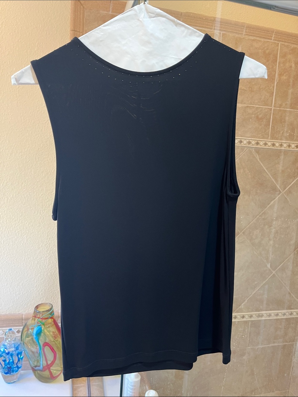 Armani Collezioni Black Sleeveless Tank with Subtle Neck Studs